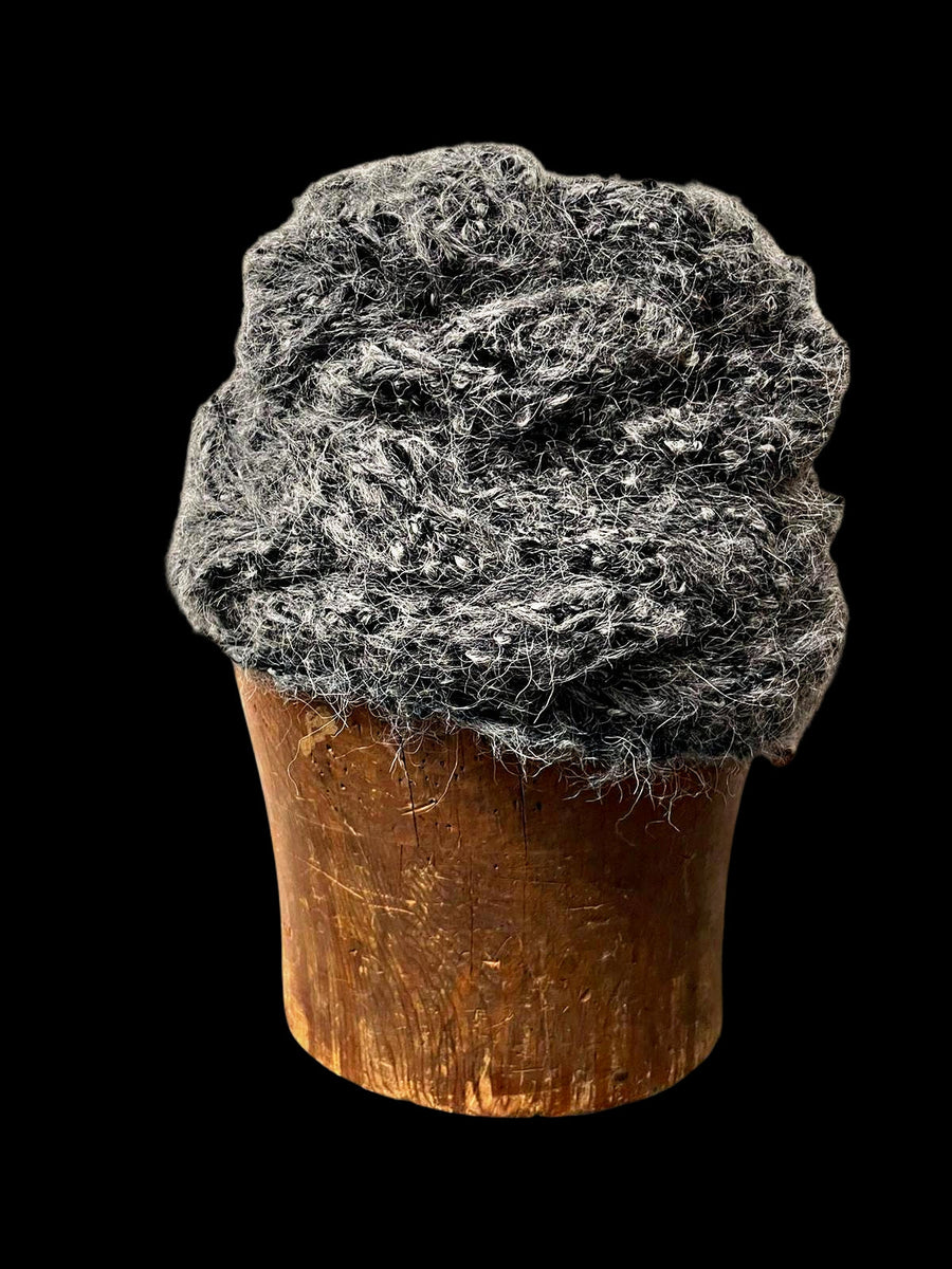 Hand Knit Cable Beanie Style Hat - (Alpaca) Grey Marble