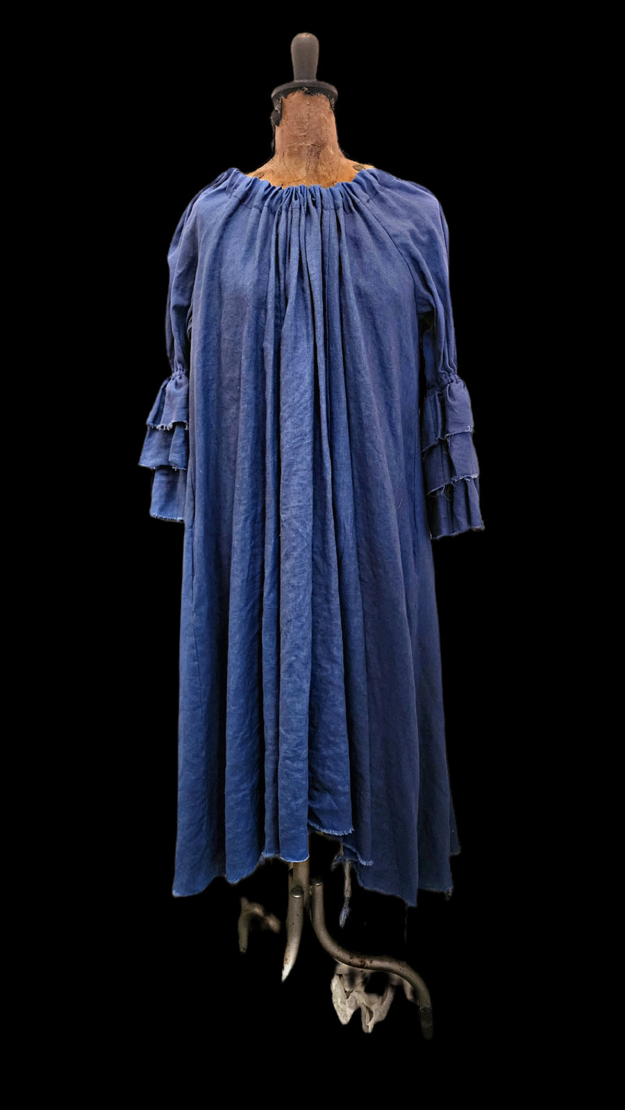 Amano linen button back bluson dress / duster - Iris blue