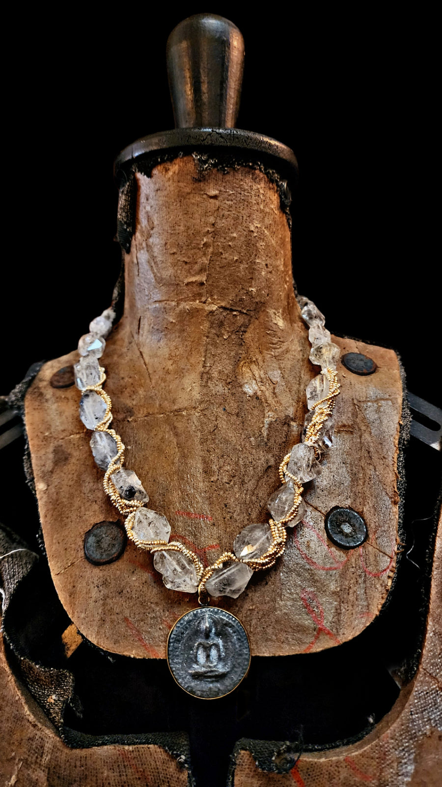 Raw Herkimer Diamond Wrapped Necklace With Pearl