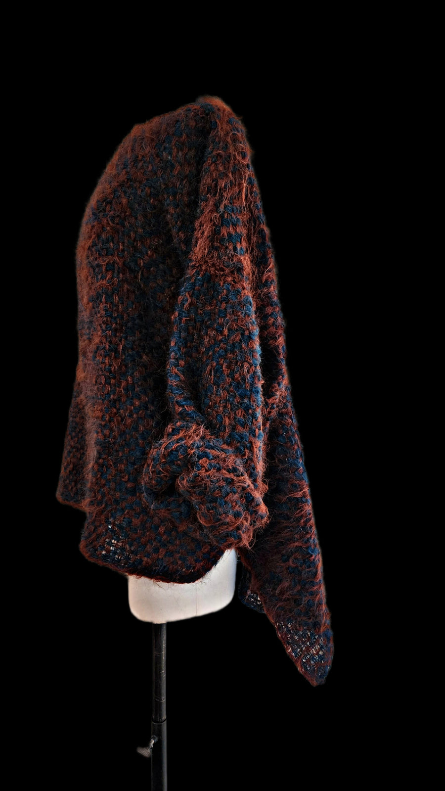 Hand loom Alpaca sweater 2 tone - burnt orange-cobalt
