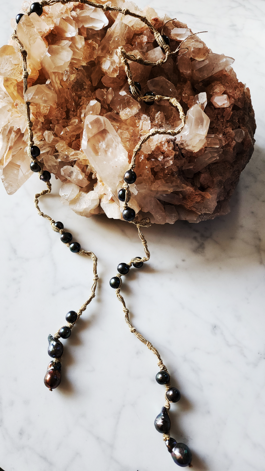 Mela multi pearl necklace on silk thread - Black pearls