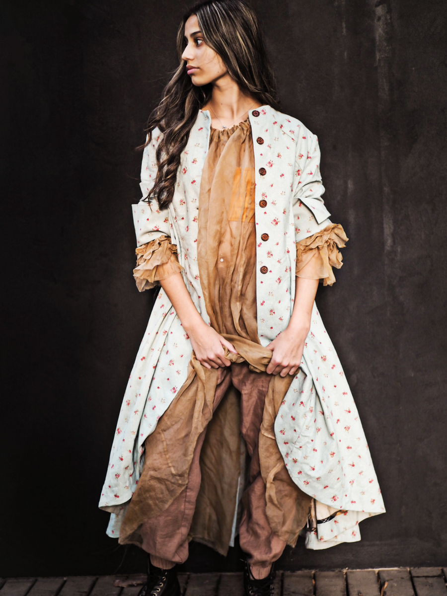 Maxi Riding Coat (Linen)- Flora Print