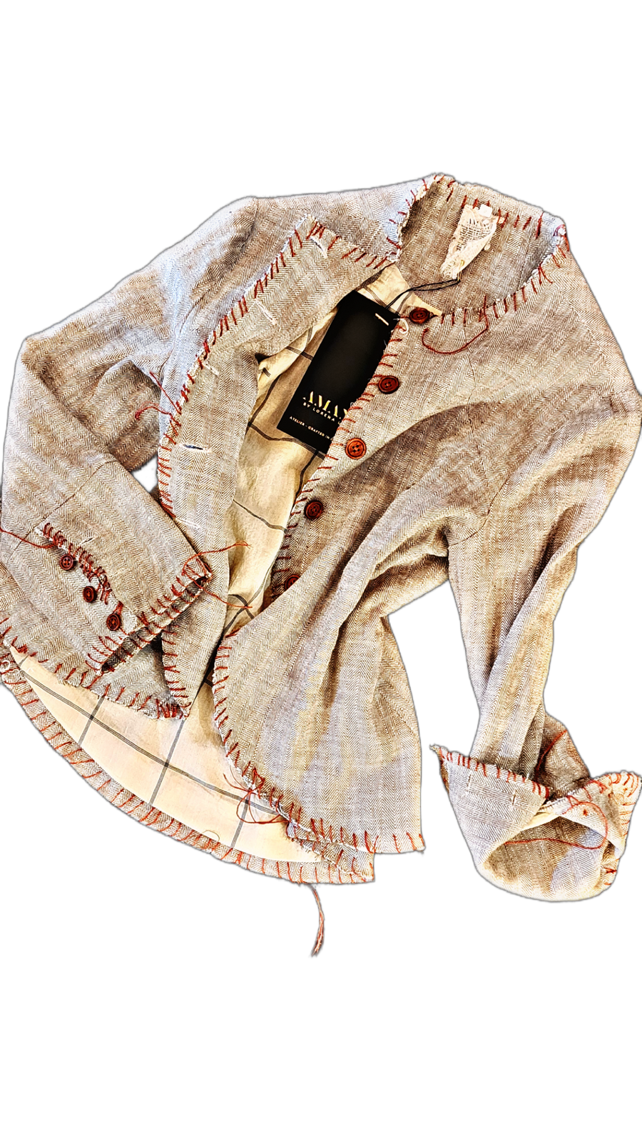 Crop hand-stitched riding jacket - Olive herringbone