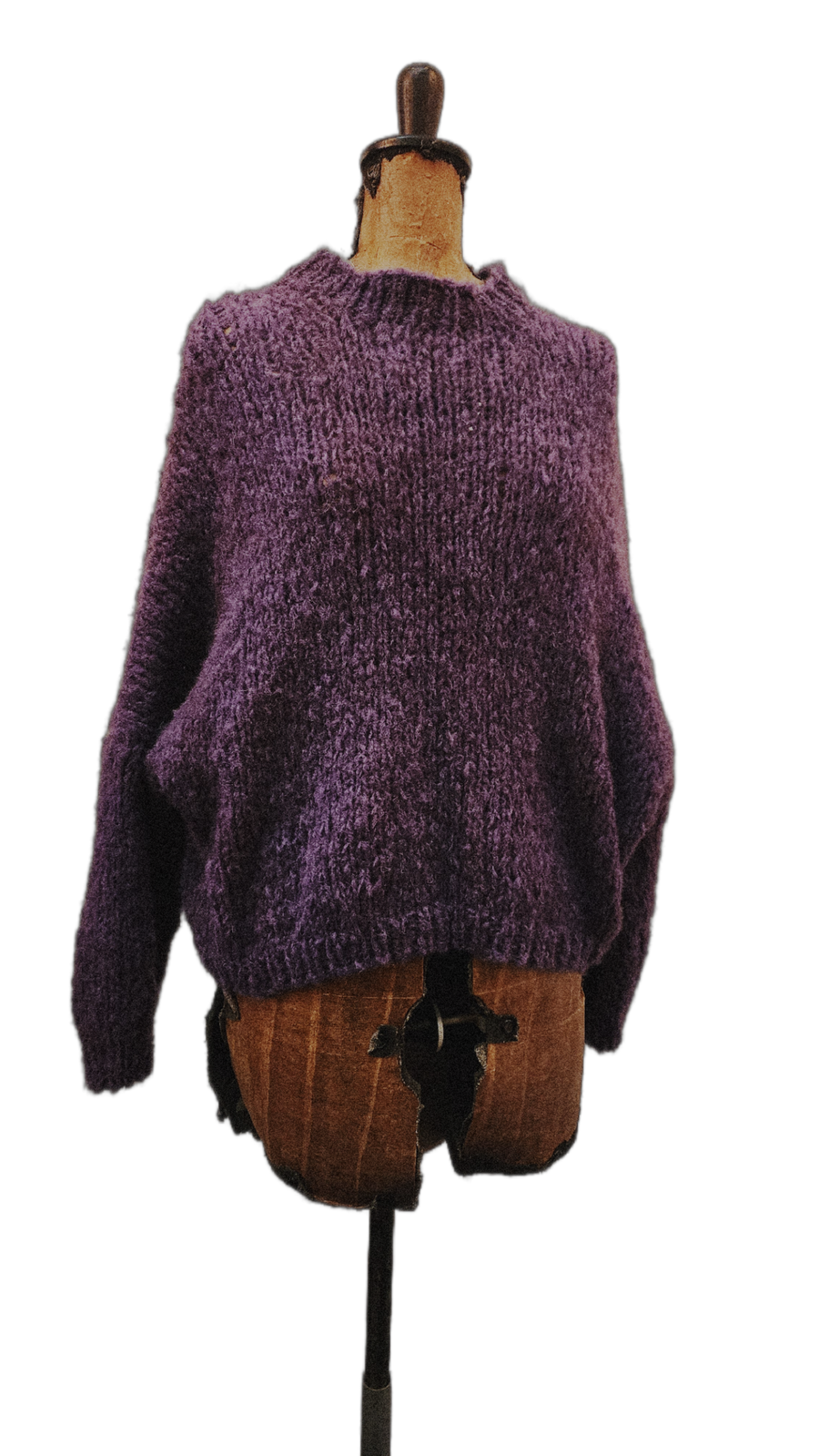 Hand-knit crew neck sweater (alpaca) - Purple