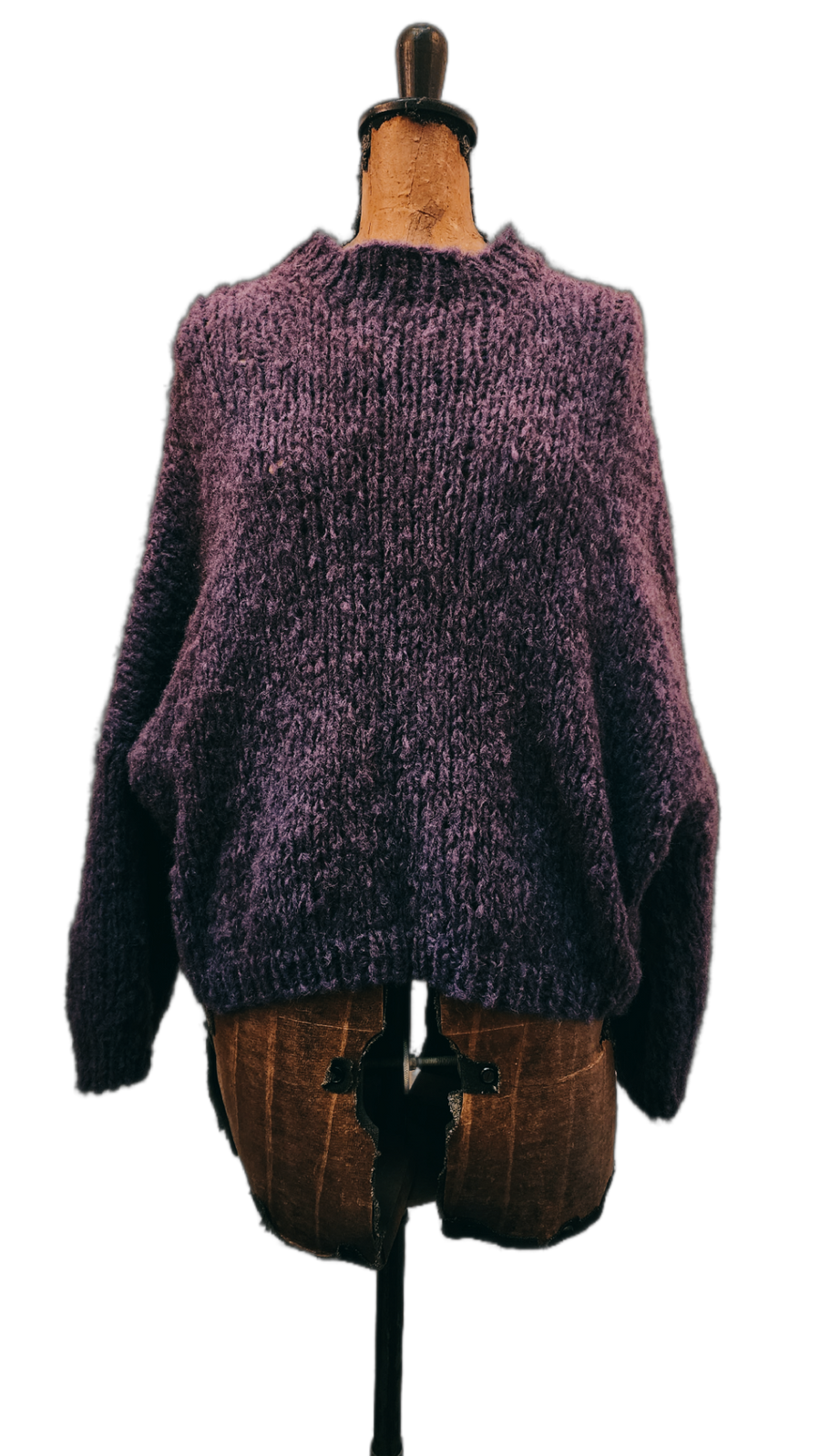 Hand-knit crew neck sweater (alpaca) - Purple