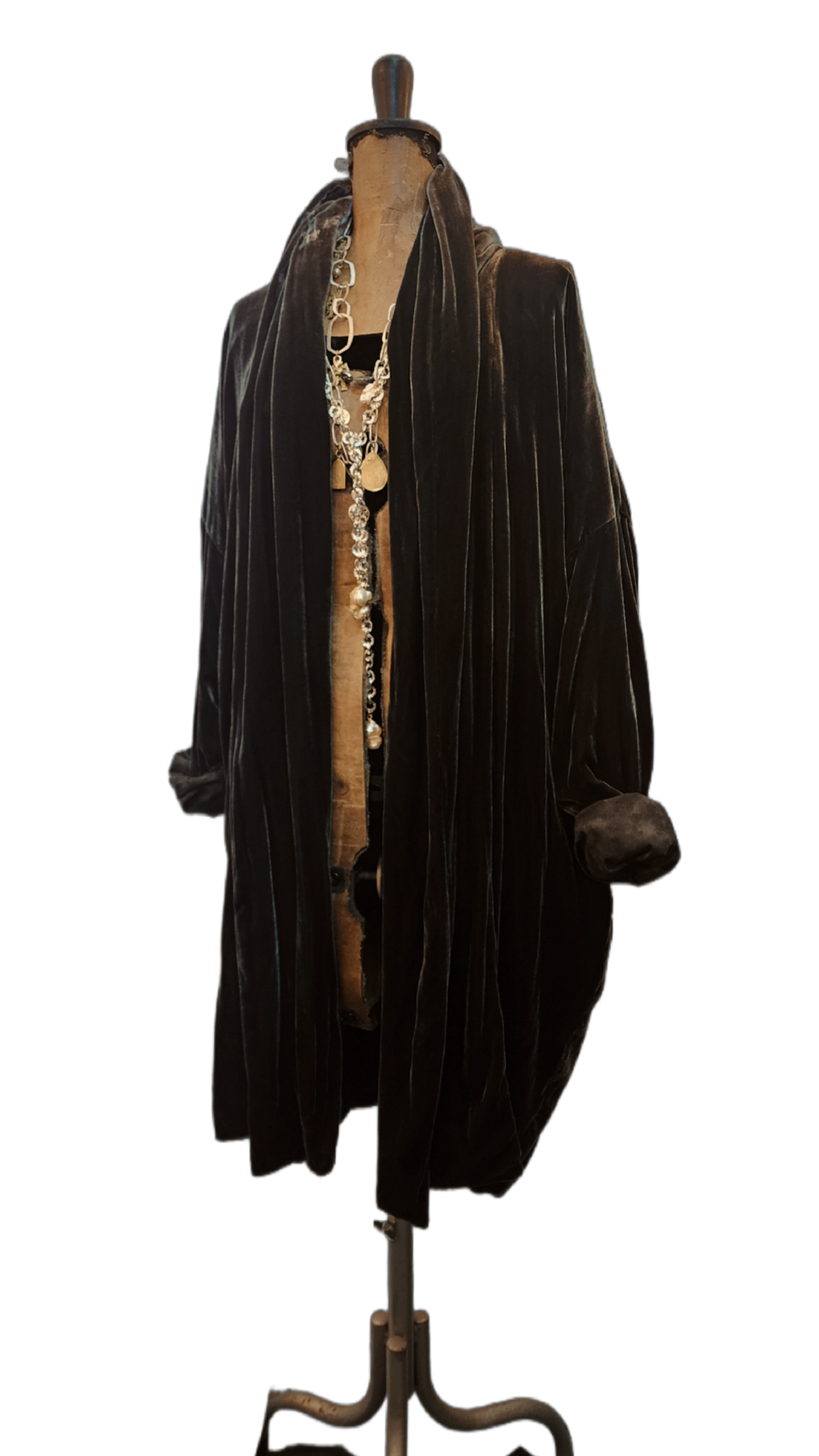 Cocoon Coat (Silk Velvet ) - Khaki Green