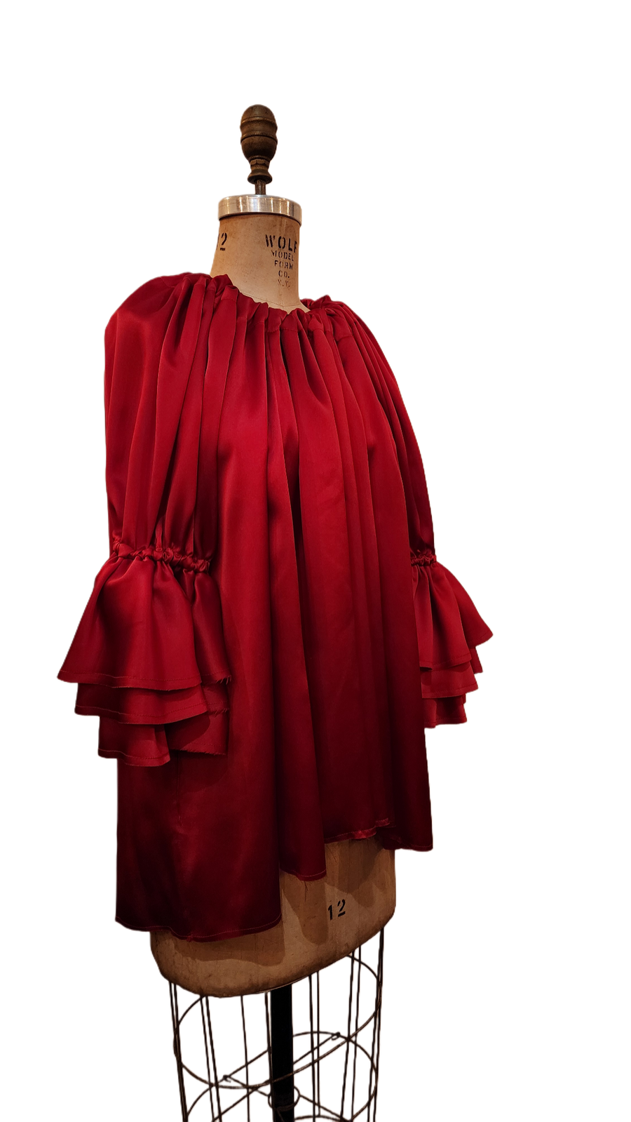 Button Back Blouse (Silk Satin) - Red