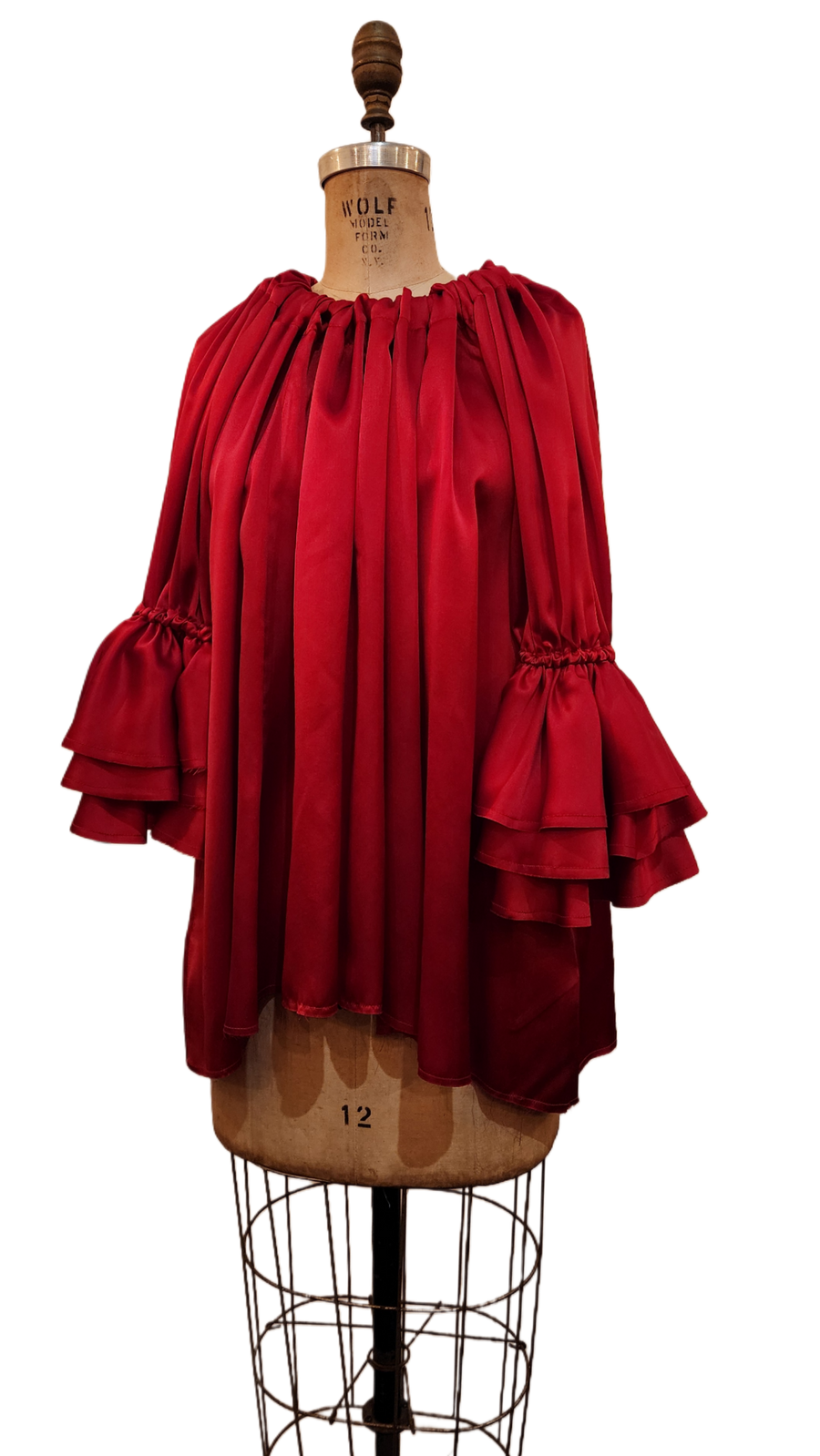 Button Back Blouse (Silk Satin) - Red