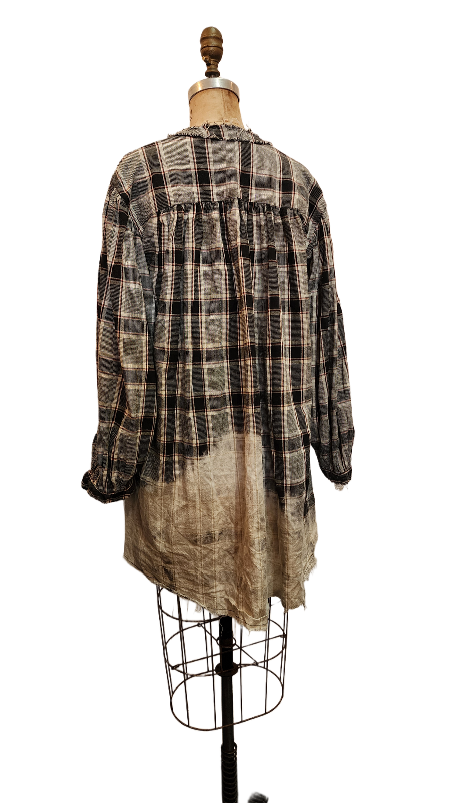 Pin-tuck oversize Shirt (Linen) Acid wash Tartan check