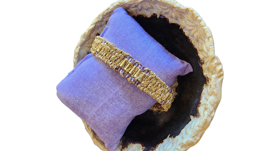 Hand loom gold plated bracelet - precious diamonds