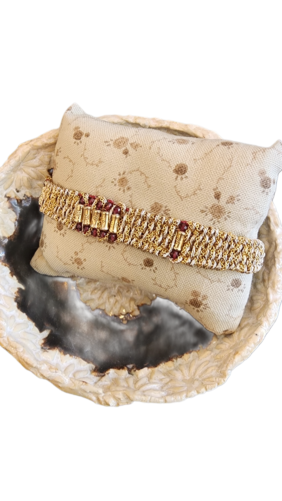 Hand loom gold plated bracelet - precious diamonds