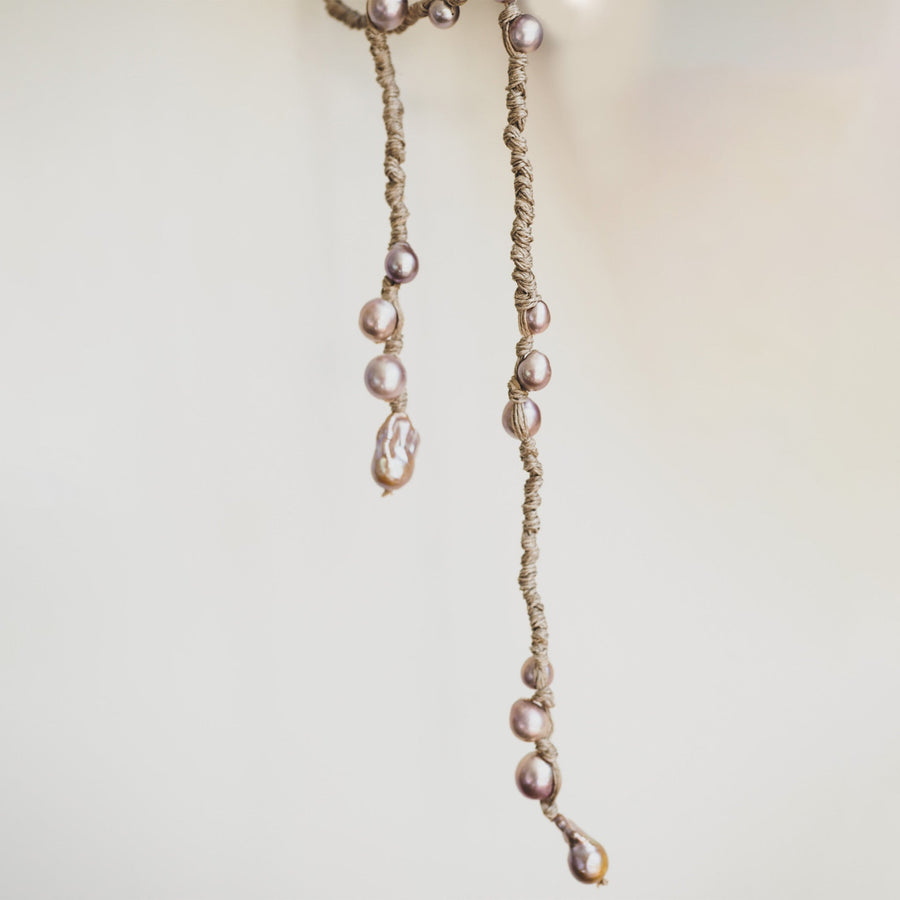 Mela Multi Pearl Linen Wrap Necklace - Pink