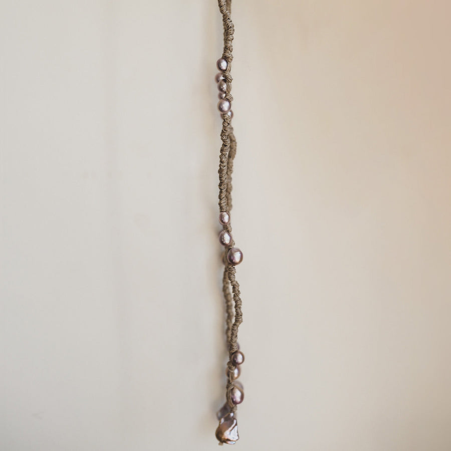 Mela Multi Pearl Linen Wrap Necklace - Silver