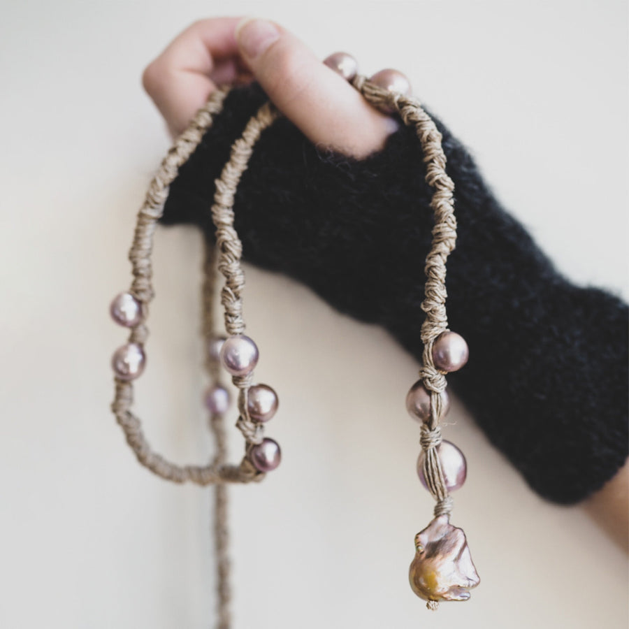 Mela Multi Pearl Linen Wrap Necklace - Pink