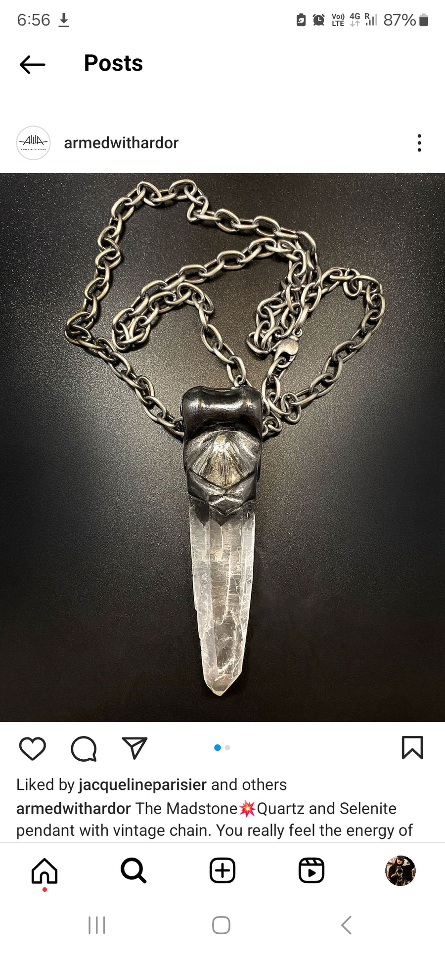 The Madstone crystal pendant on vintage Chain
