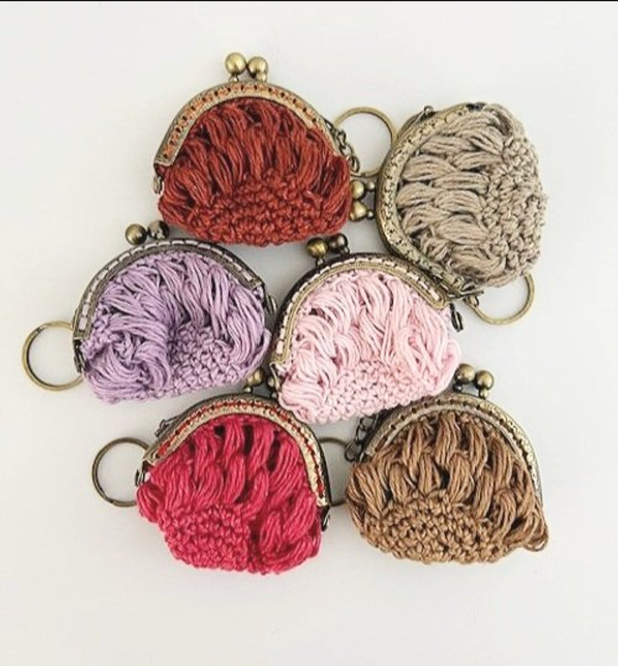 Hand Crochet Mini Purse Key Ring (Linen)