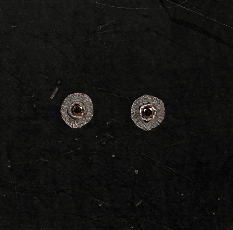 Lee Brennan design RAW SMOKY QUARTZ STUD