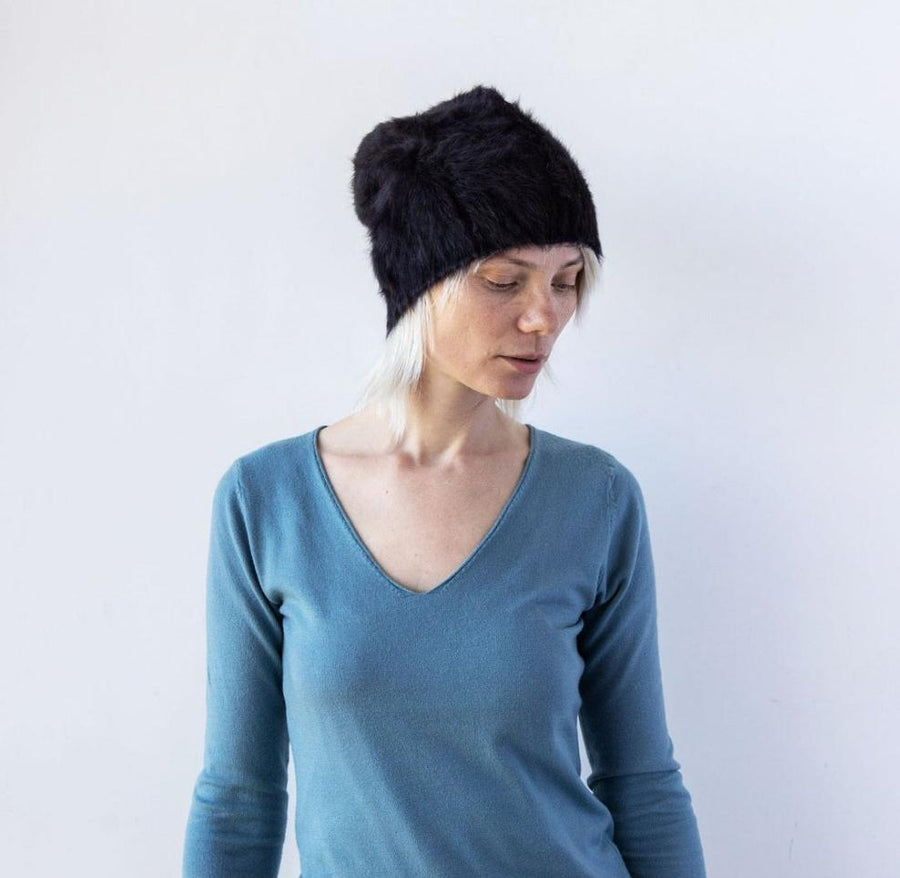 The Cuffia Angora beanie - Black by Milliner Reinhard Plank