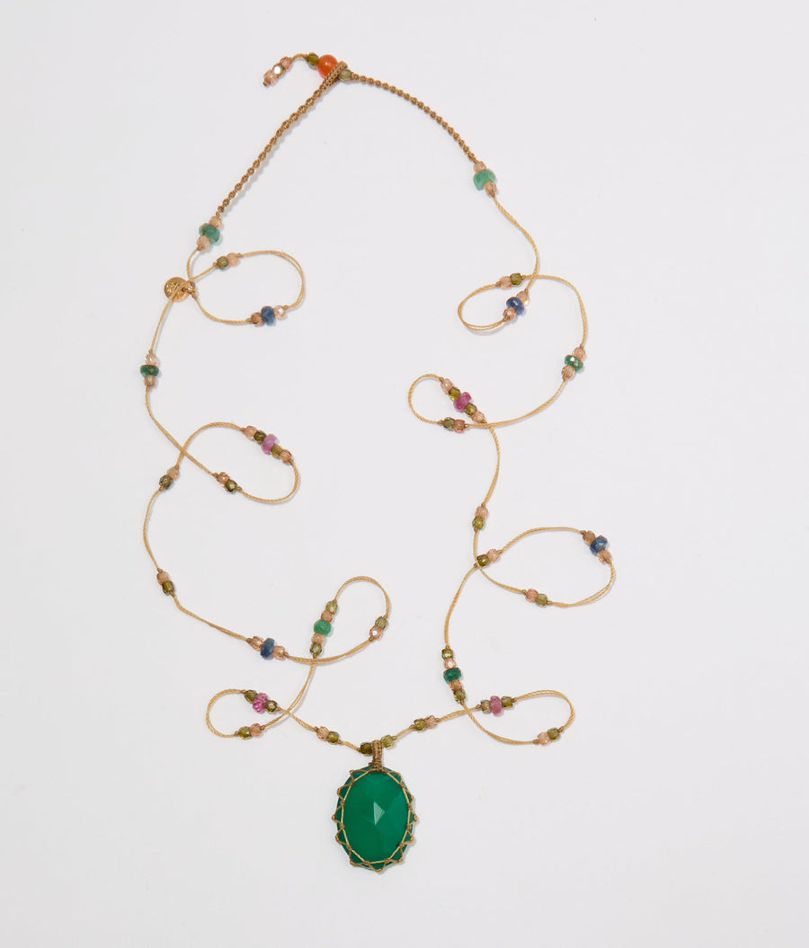 Long Tibetan Necklace - Green Onyx