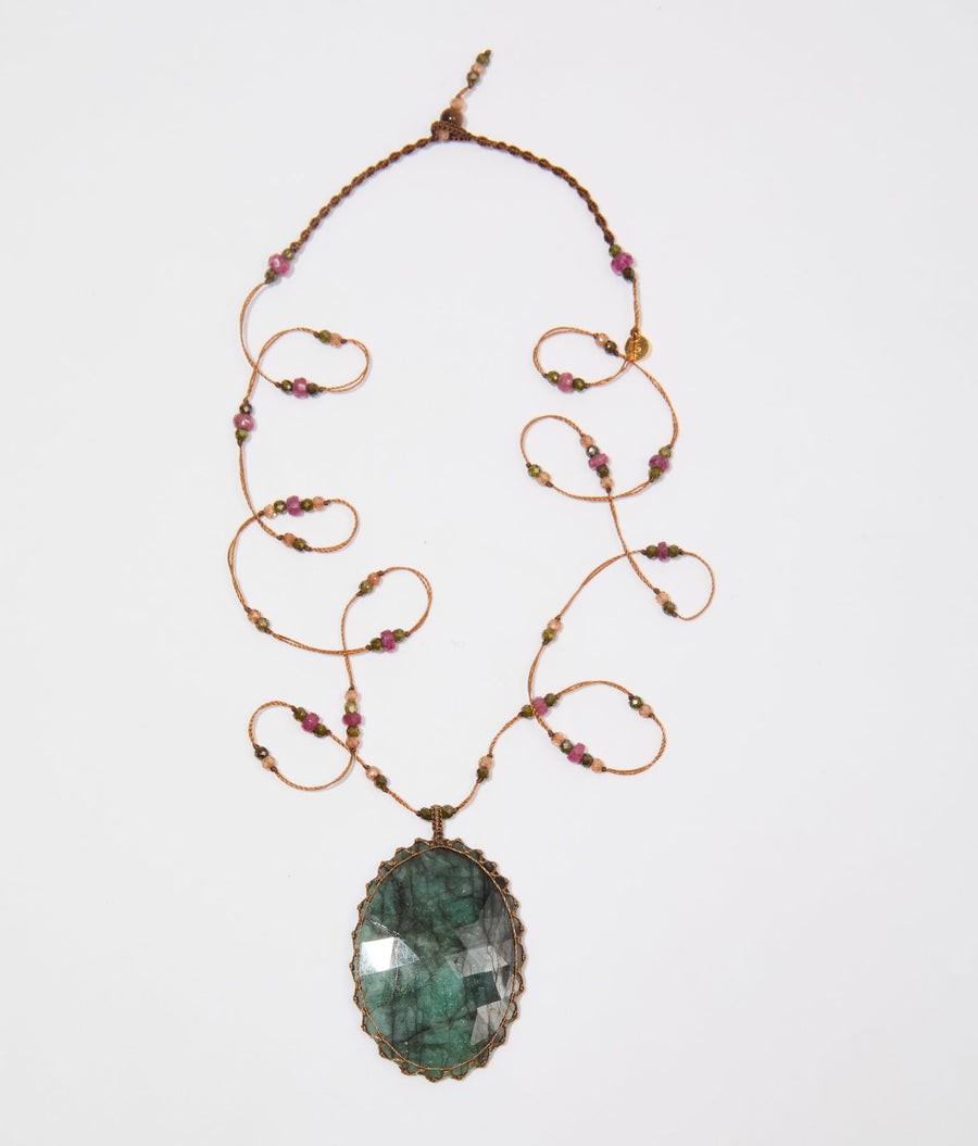 Long Tibetan Necklace - Emerald Green