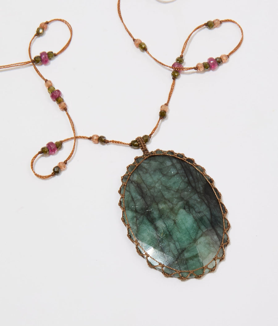 Long Tibetan Necklace - Emerald Green