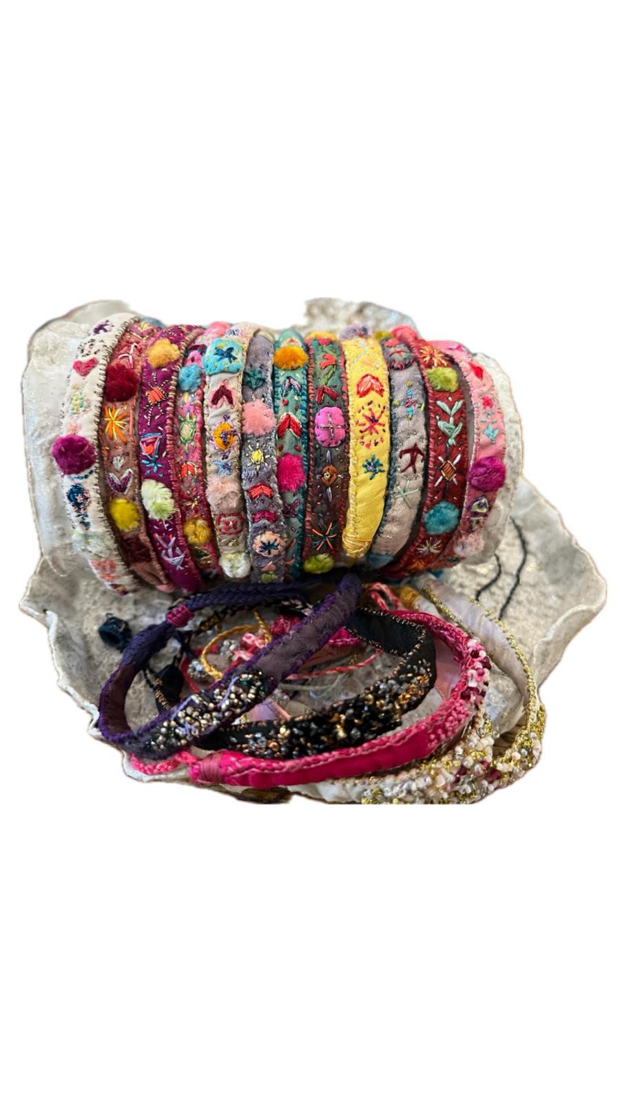 Antonia Rossi hand embroidered and beaded silk bracelet