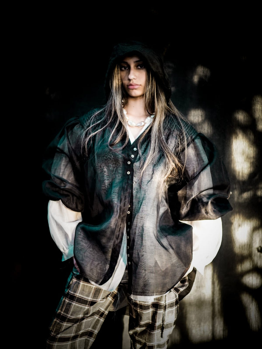 Pin-Tuck Shirt (Silk Linen) - Black