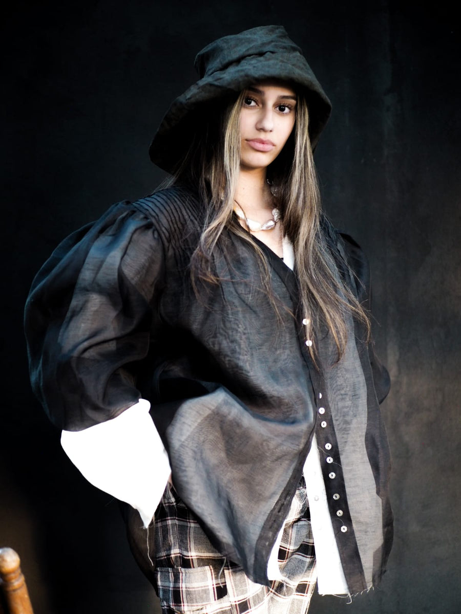 Pin-Tuck Shirt (Silk Linen) - Black