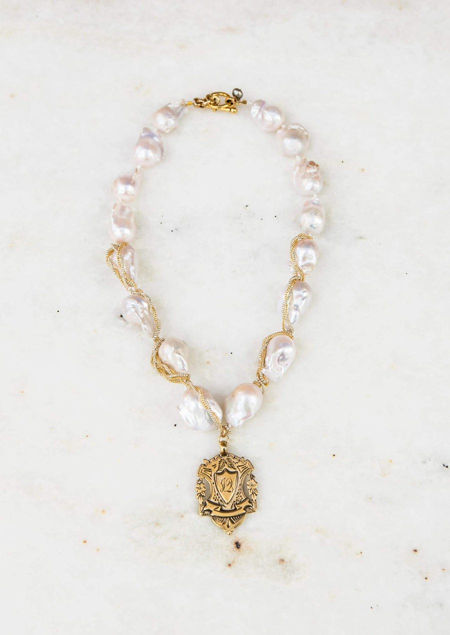 Short Wrap Baroque Pearls Necklace - Coin Drop and diamonds