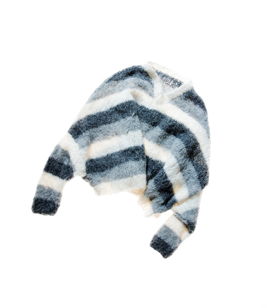 Hand Knit Batwing Sweater With Tie Back (Alpaca) Natural Stripe