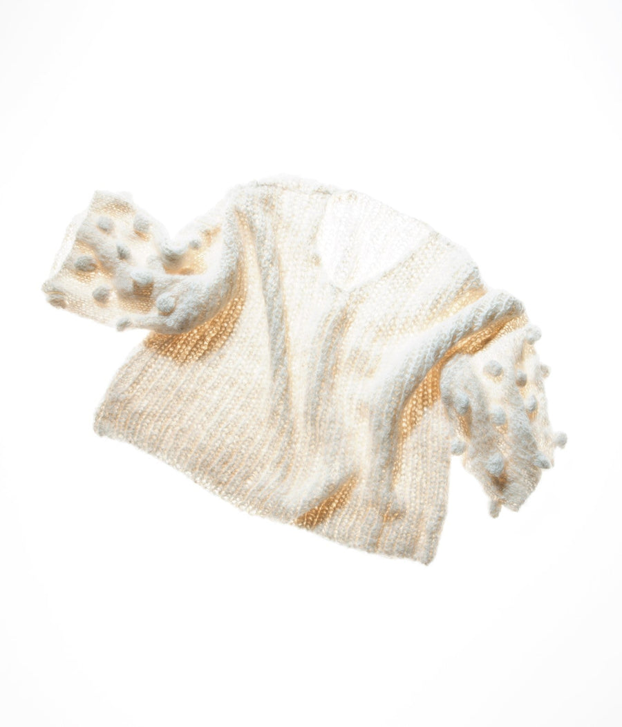 Hand Knit Popcorn Sleeve Sweater (Alpaca) - Snow