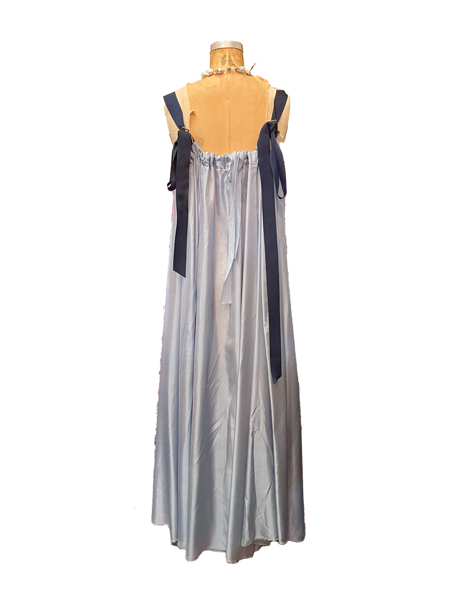 Silk maxi dress with ribbon ties - Hyacinth blue