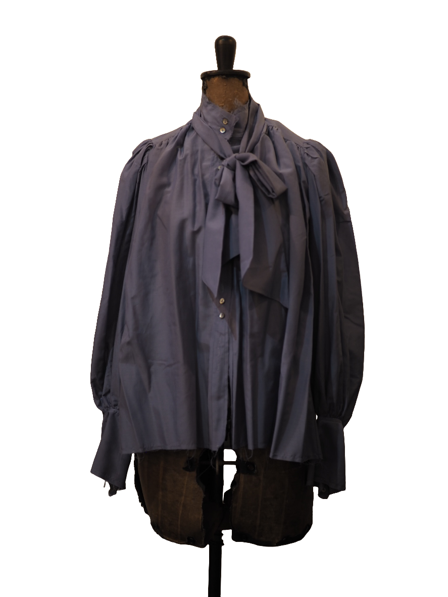 Button Through Blouse (Silk) With Neck Tie - Wedgewood Blue