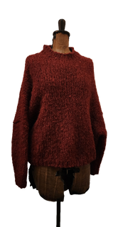 Hand-knit crew neck sweater alpaca - Brick