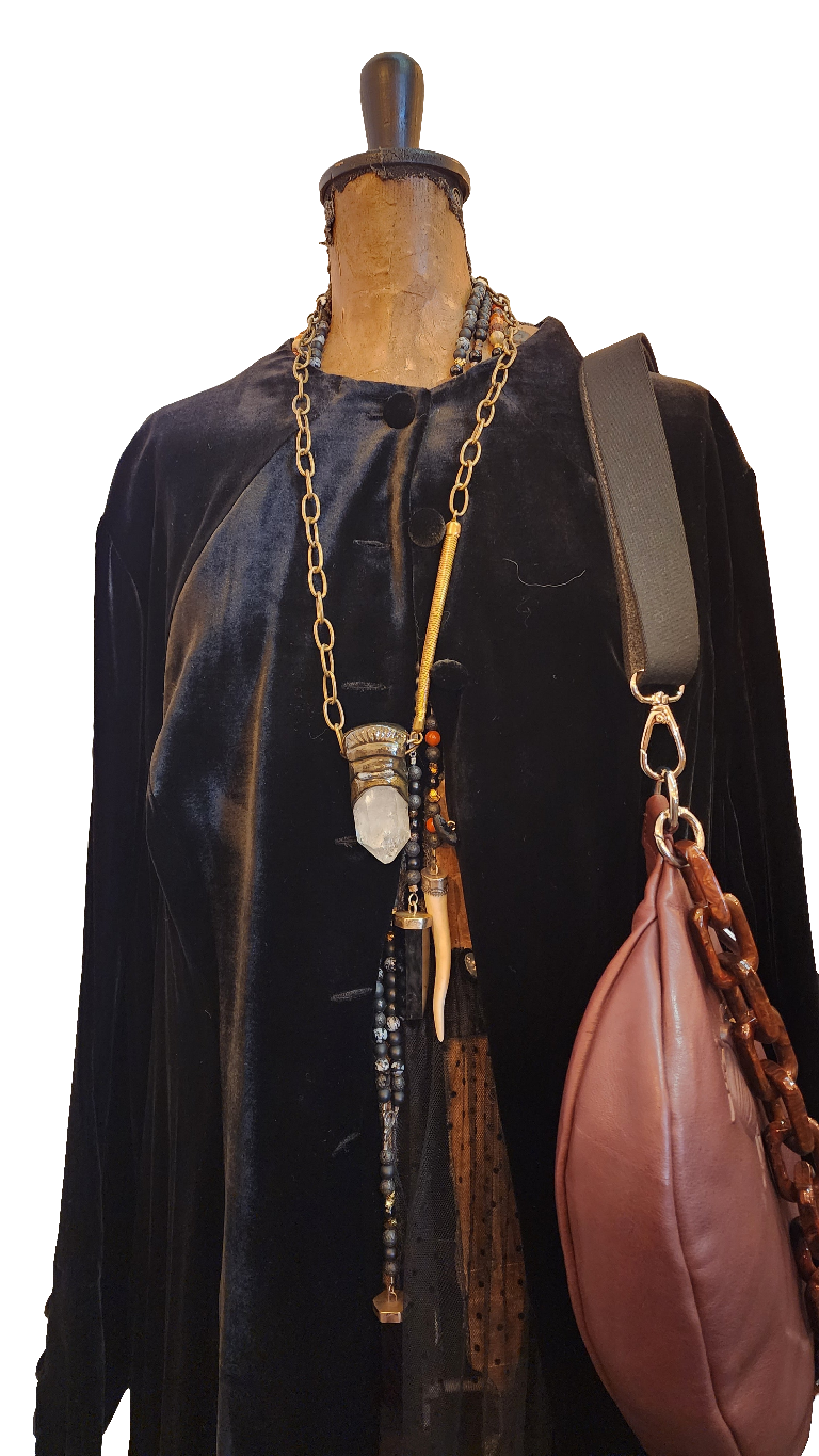 Maxi riding coat -(silk Velvet) - black