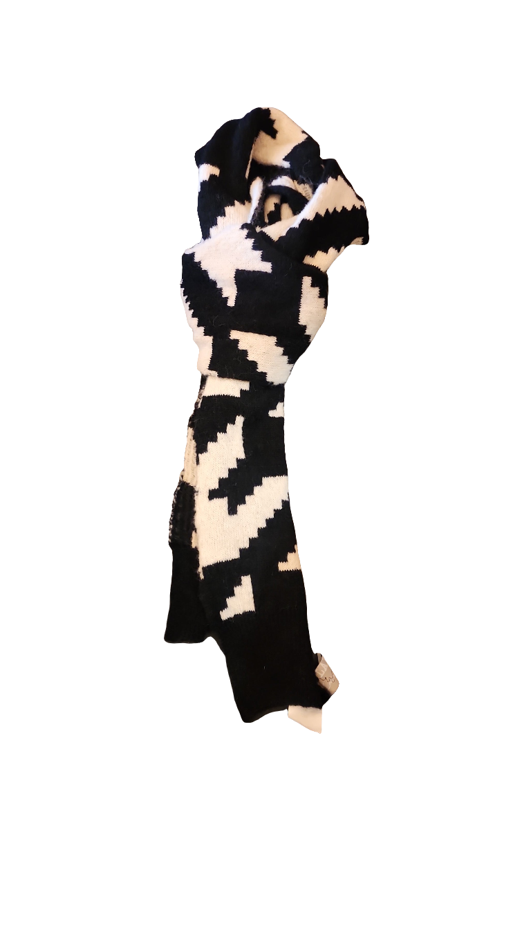 Houndstooth Jacquard Scarf (Alpaca) Black-Ivory