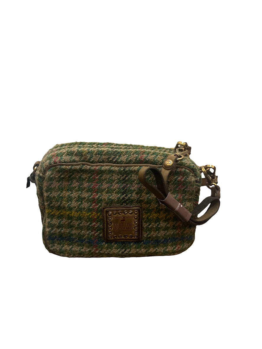 Genziana Cross-body bag in green tartan fabric