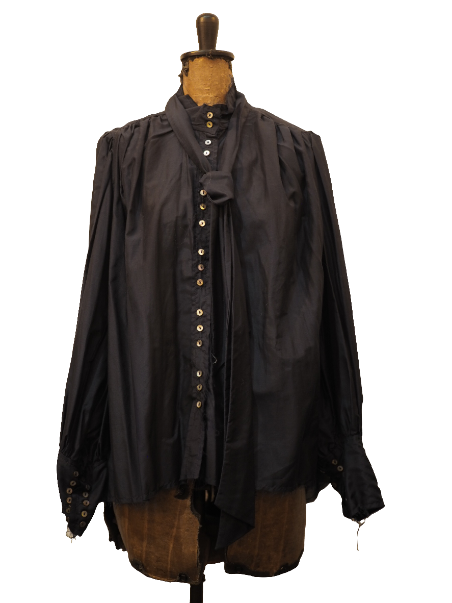 Button Through Blouse With Optional Neck Tie (Silk) - Navy