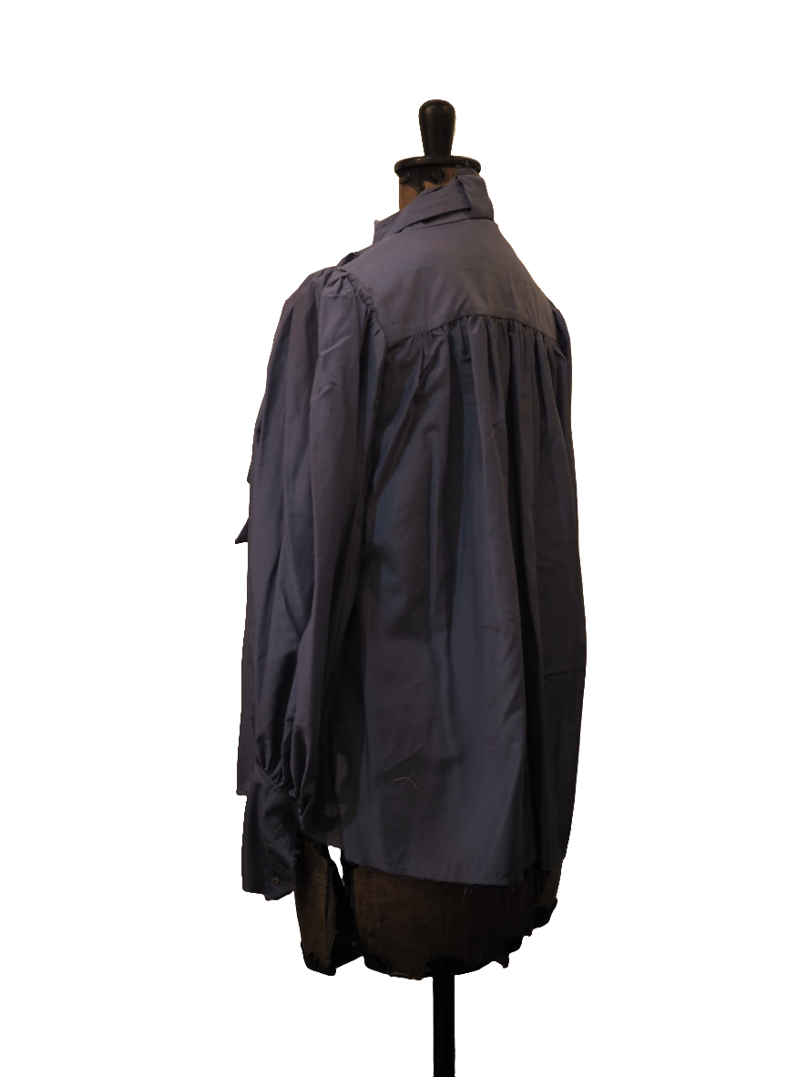 Button Through Blouse (Silk) With Neck Tie - Wedgewood Blue