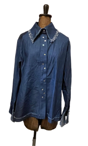 Shirt with cabbage sleeve and collar (denim) - Denim Blue