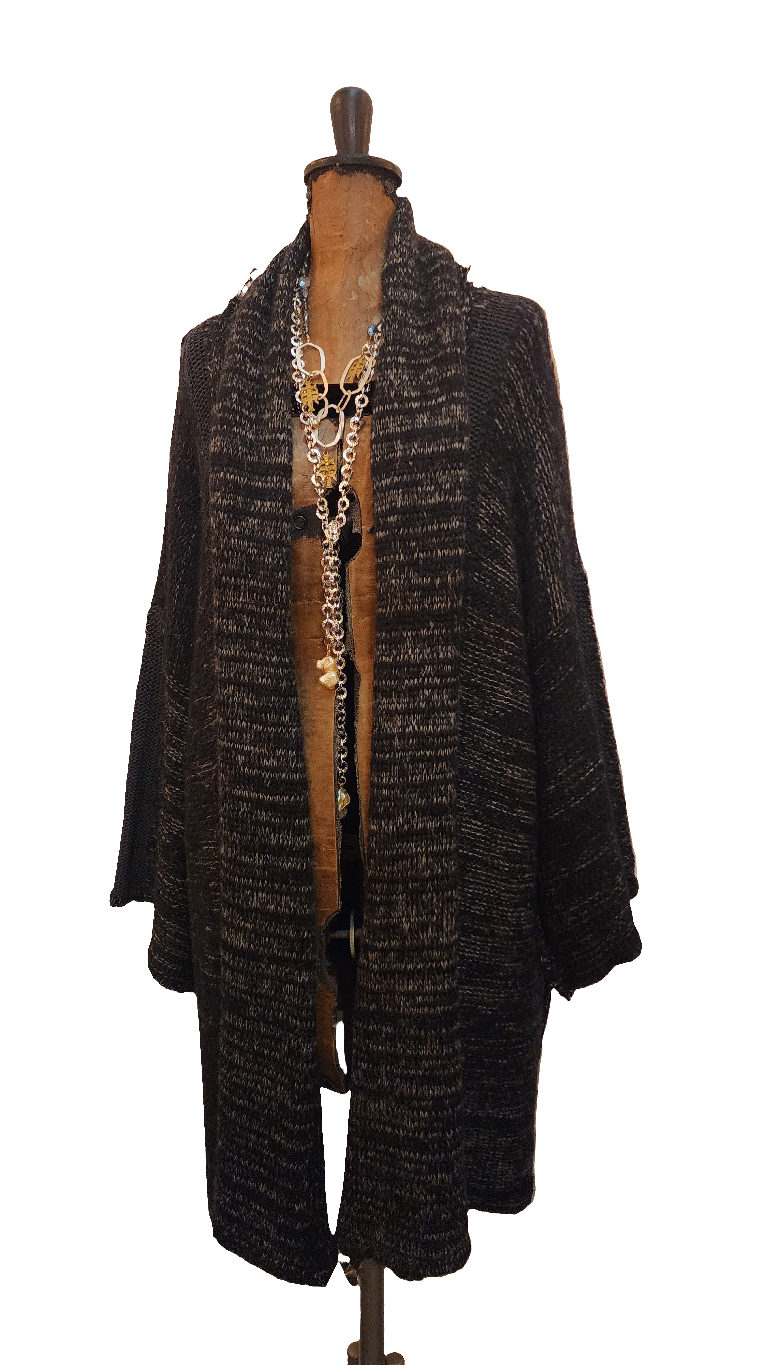 kimono style cardigan with mesh detail (alpaca)- blk marble