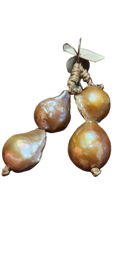 Mela Double Baroque Pearls Earrings - Golden