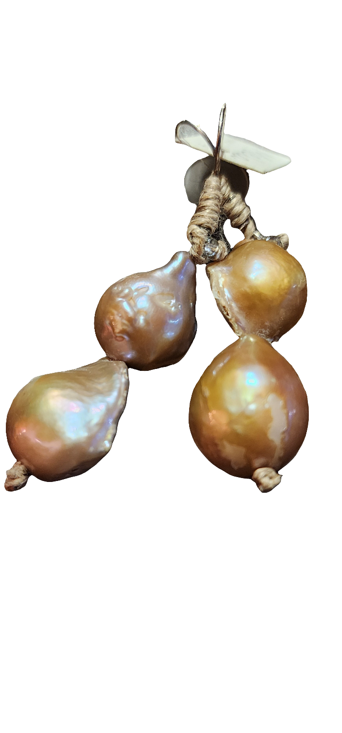 Mela Double Baroque Pearls Earrings - Golden