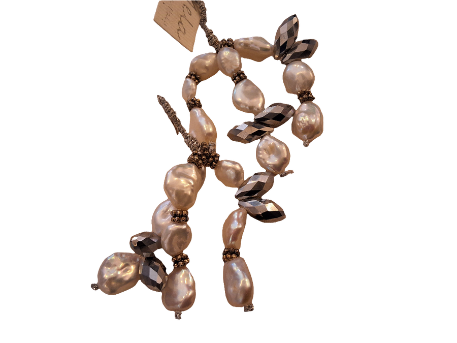 Mela Triple Drop Earrings (Keishi Pearls + Crystals)
