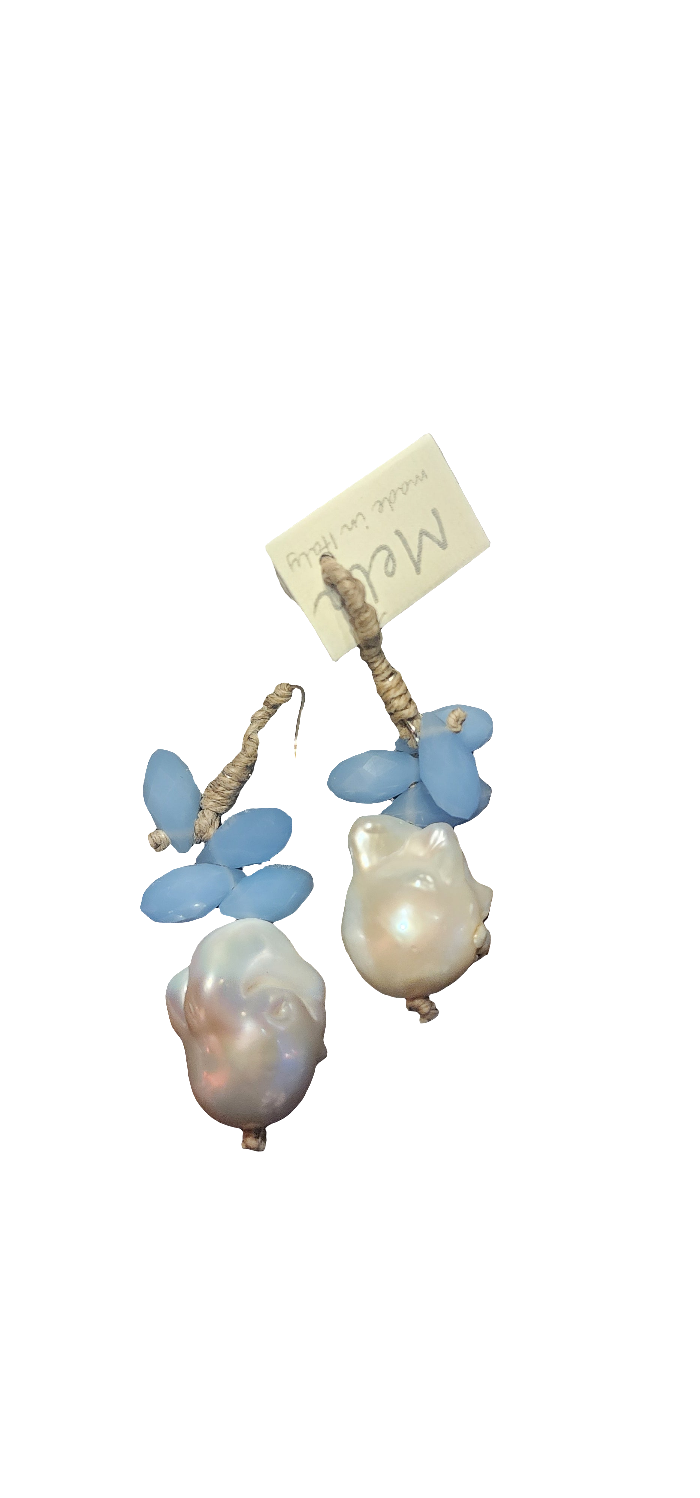Mela Drop Pearl Earrings With Calcedony Quartz Crystals