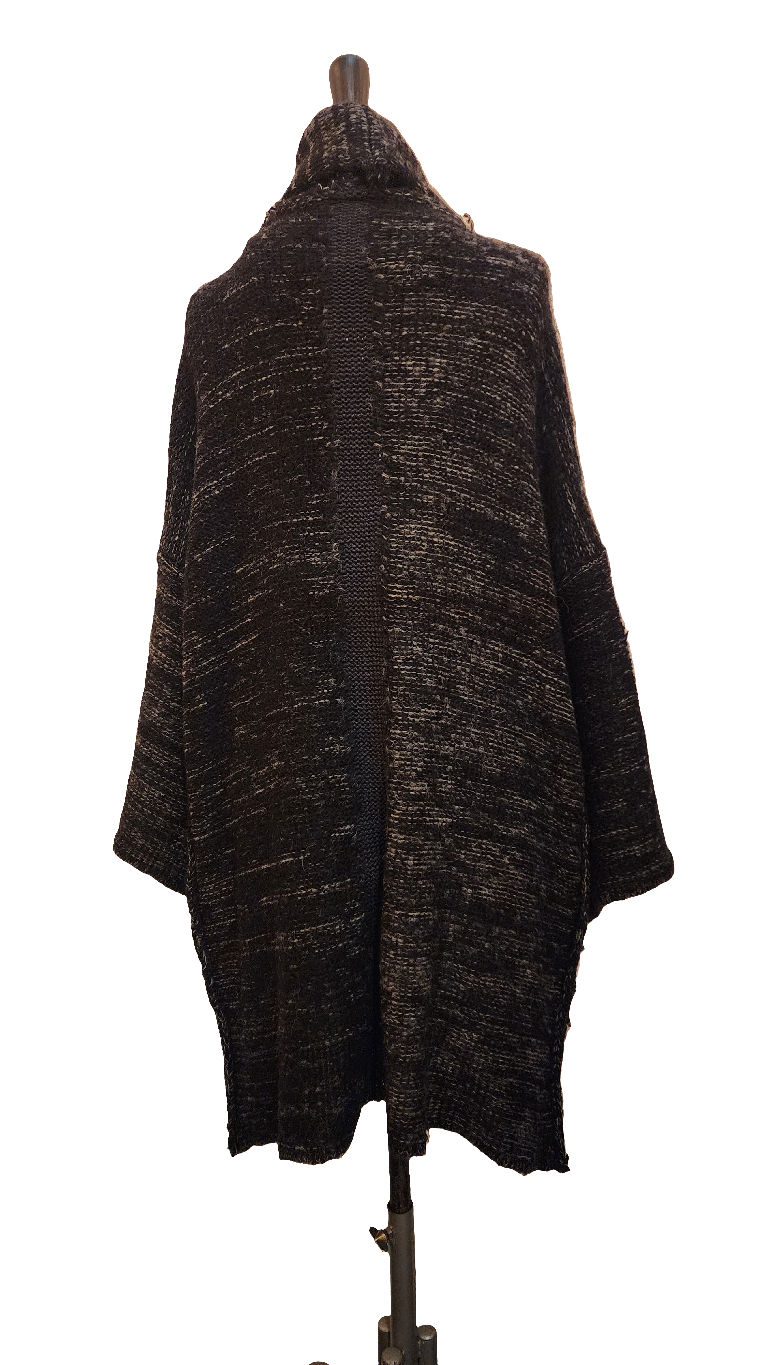 kimono style cardigan with mesh detail (alpaca)- blk marble