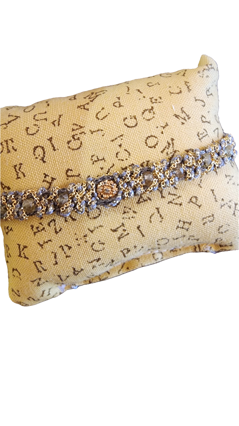 Hand Loom Gold Plated Bracelet  Precious Rosetta - Brown Sapphire