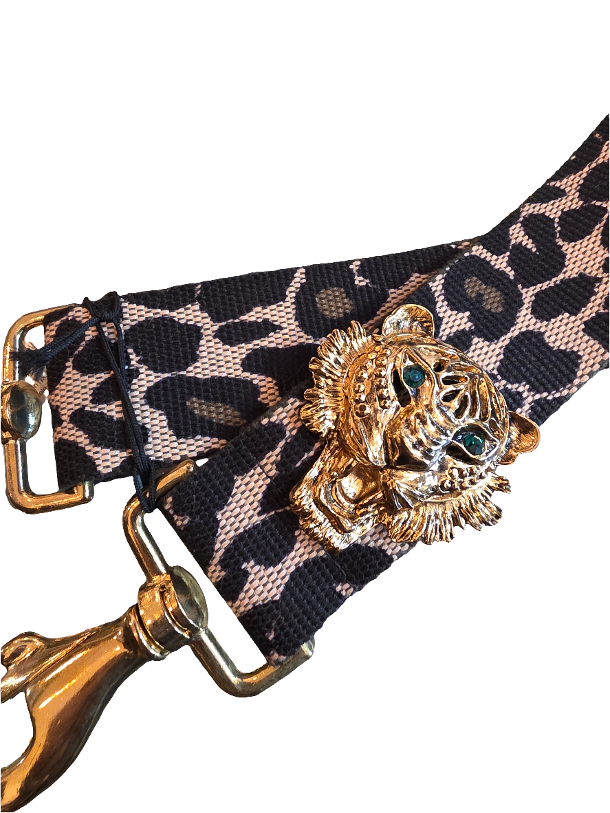 Bag Strap Animal Skin  - Gold Lion Head