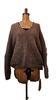 Alpaca hand knit batwing sweater - V neckline jewell