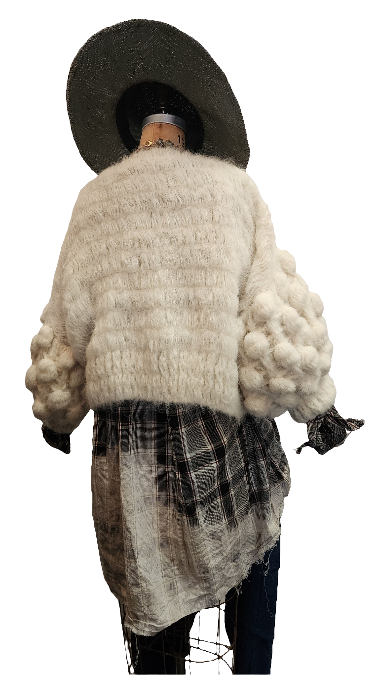 Hand-crochet pom-pom cardigan (Alpaca)